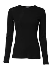 Dolce & Gabbana Black Cotton Knit Round Neck Long Sleeves T-shirt
