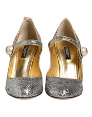 Dolce & Gabbana Silver Glitter Mink Fur VALLY Pump Shoes