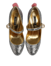 Dolce & Gabbana Silver Glitter Mink Fur VALLY Pump Shoes