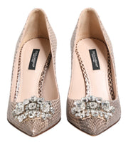 Dolce & Gabbana Beige Leather Crystal Embellished Pumps Shoes