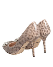 Dolce & Gabbana Beige Leather Crystal Embellished Pumps Shoes