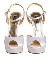 Dolce & Gabbana White Satin Platform Heels Sandals Shoes