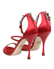 Dolce & Gabbana Red Satin Crystals Keira Sandals Heels Shoes