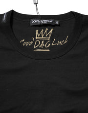Dolce & Gabbana Black Cotton Goodluck Tee Crew Neck T-shirt