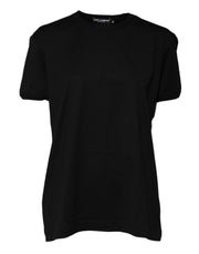 Dolce & Gabbana Black Cotton Goodluck Tee Crew Neck T-shirt