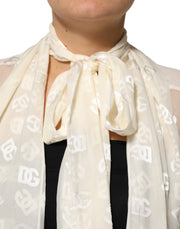 Dolce & Gabbana Off White Logo Monogram Ascot Collar Top
