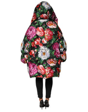 Dolce & Gabbana Multicolor Floral Hooded Puffer Coat Jacket