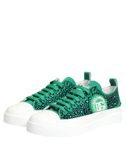 Dolce & Gabbana Green Portofino Crystal DG Logo Sneakers Shoes