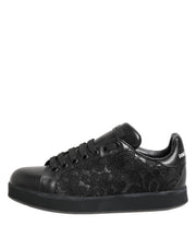 Dolce & Gabbana Black Floral Lace Low Top Sneakers Shoes