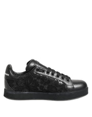 Dolce & Gabbana Black Floral Lace Low Top Sneakers Shoes