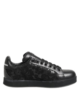 Dolce & Gabbana Black Floral Lace Low Top Sneakers Shoes
