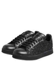 Dolce & Gabbana Black Floral Lace Low Top Sneakers Shoes
