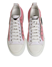 Dolce & Gabbana White Pink Canvas Low Top Sneakers Shoes