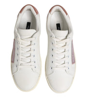 Dolce & Gabbana White Pink Leather Low Top Sneakers Shoes