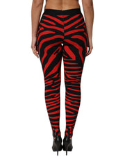 Dolce & Gabbana Black Red Nylon Logo Waisted Leggings Pants