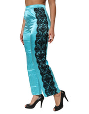 Dolce & Gabbana Blue Silk Garterized Straight Women Pajama Pants