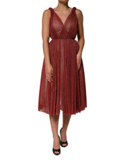 Dolce & Gabbana Burgundy Mesh Sleeveless Midi A-line Dress