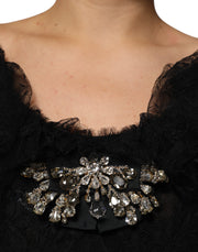 Dolce & Gabbana Black Crystal Embellished Midi A-line Dress