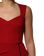 Dolce & Gabbana Red Viscose Stretch Slit Sheath Midi Dress