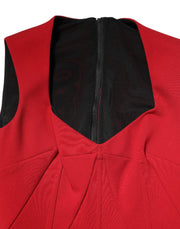 Dolce & Gabbana Red Viscose Stretch Slit Sheath Midi Dress