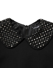 Dolce & Gabbana Black Crystal Embellished Collared Mini Dress