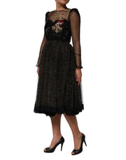 Dolce & Gabbana Black Crystal Heart Embellished A-line Dress