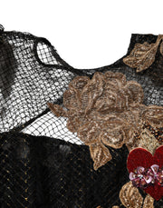 Dolce & Gabbana Black Crystal Heart Embellished A-line Dress