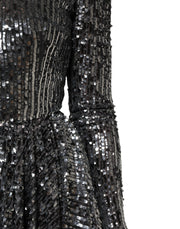 Dolce & Gabbana Black Sequined Long Sleeves Midi A-line  Dress