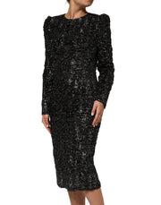 Dolce & Gabbana Black Sequin Bouclé Tweed Sheath Dress