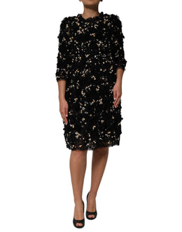 Dolce & Gabbana Black Viscose Pearl Embellishment Shift Dress