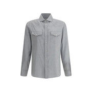 Brunello Cucinelli Gray Cotton Pattern Shirt