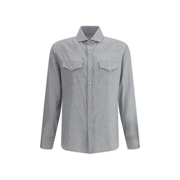 Brunello Cucinelli Gray Cotton Pattern Shirt