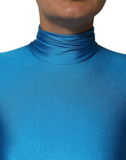 Dolce & Gabbana Blue Nylon Turtleneck Bodycon Jumpsuit  Dress