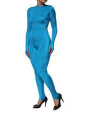 Dolce & Gabbana Blue Nylon Crew Neck Bodycon Jumpsuit Dress