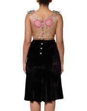 Dolce & Gabbana Black Velvet Flower Embellishment Aline Dress