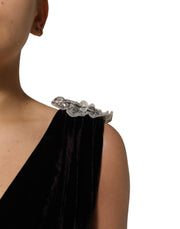 Dolce & Gabbana Black Velvet Flower Embellishment Aline Dress