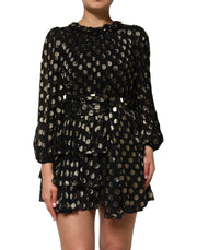 Dolce & Gabbana Black Gold Polka Dot Silk Brocade Mini Dress