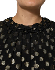 Dolce & Gabbana Black Gold Polka Dot Silk Brocade Mini Dress