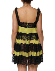 Dolce & Gabbana Yellow Black Babydoll Chemise Lingerie Dress