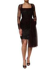Dolce & Gabbana Black Lace Trim Long Sleeve Sheath Mini Dress