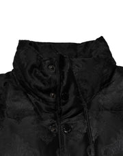 Dolce & Gabbana Black Jacquard Quilted Puffer Bomber Jacket