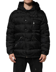 Dolce & Gabbana Black Jacquard Quilted Puffer Hooded Jacket