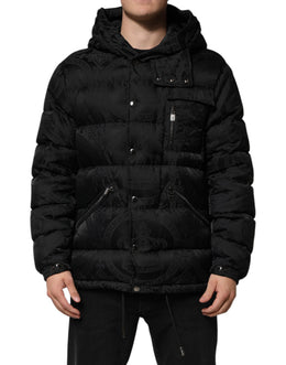 Dolce & Gabbana Black Jacquard Quilted Puffer Hooded Jacket