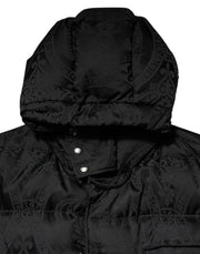 Dolce & Gabbana Black Jacquard Quilted Puffer Hooded Jacket