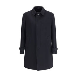Lardini Black Fleece Wool Trench Coat