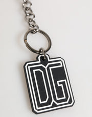 Dolce & Gabbana Black White DG Rubber Logo Silver Men Keychain Keyring