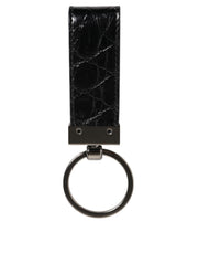 Dolce & Gabbana Black Leather Logo Metal Ring Keychain Holder Men Keyring