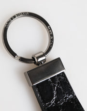 Dolce & Gabbana Black Leather Logo Metal Ring Keychain Holder Men Keyring