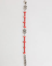 Dolce & Gabbana Silver Tone Brass Beaded Resin DG Logo Chain Men Bracelet
