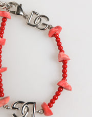 Dolce & Gabbana Silver Tone Brass Beaded Resin DG Logo Chain Men Bracelet